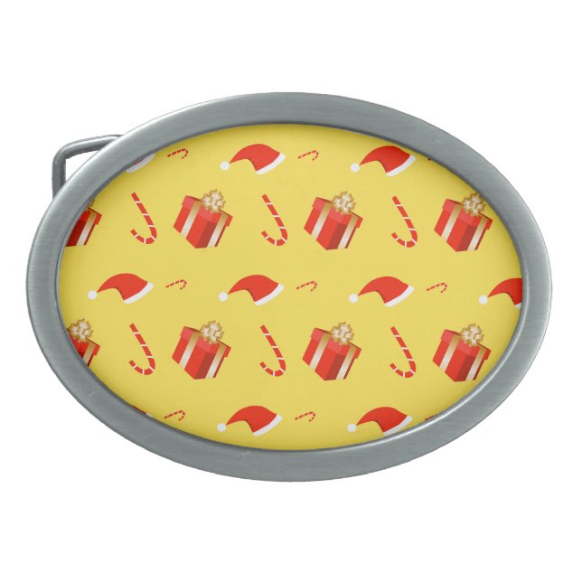 Christmas gift box Santa hat candy cane Belt Buckle (Front)