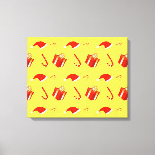Christmas gift box Santa hat candy cane Canvas Print