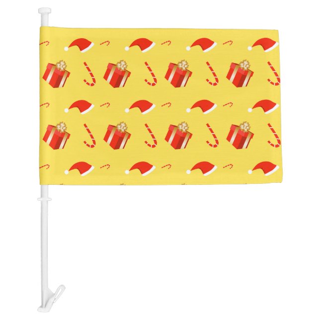 Christmas gift box Santa hat candy cane Car Flag (Front)