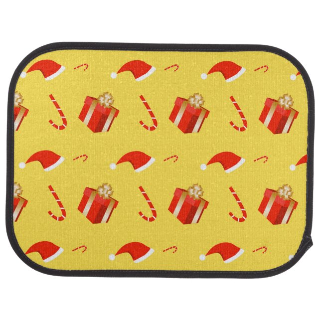 Christmas gift box Santa hat candy cane Car Floor Mat (Rear)