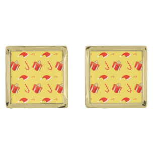 Christmas gift box Santa hat candy cane Cufflinks