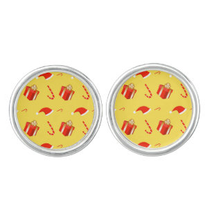 Christmas gift box Santa hat candy cane Cufflinks