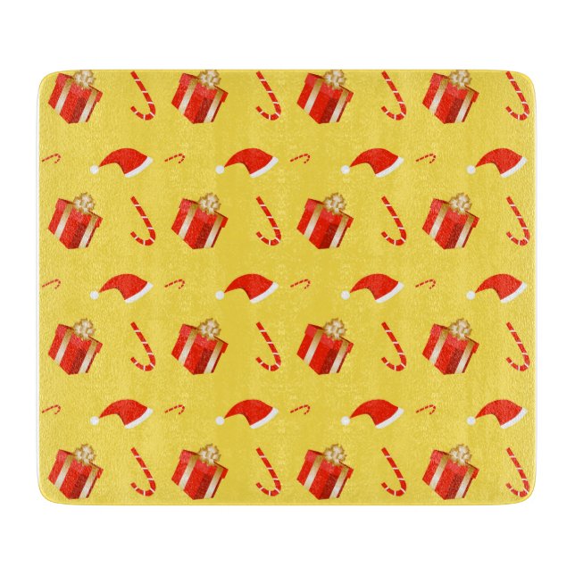 Christmas gift box Santa hat candy cane Cutting Board (Front)
