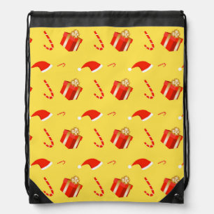 Christmas gift box Santa hat candy cane Drawstring Bag