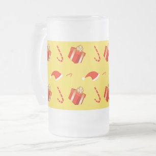 Christmas gift box Santa hat candy cane Frosted Glass Beer Mug