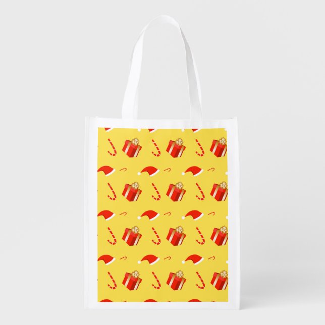 Christmas gift box Santa hat candy cane Grocery Bag (Front)