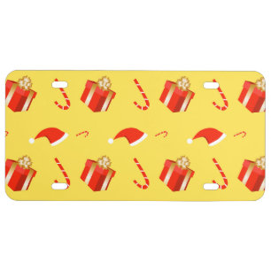 Christmas gift box Santa hat candy cane License Plate