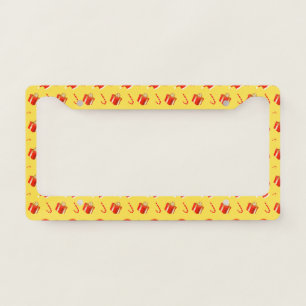 Christmas gift box Santa hat candy cane License Plate Frame