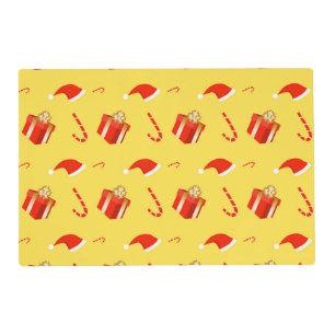 Christmas gift box Santa hat candy cane Placemat