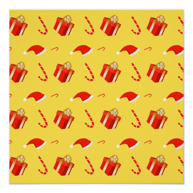 Christmas gift box Santa hat candy cane Poster (Front)