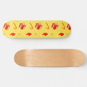 Christmas gift box Santa hat candy cane Skateboard
