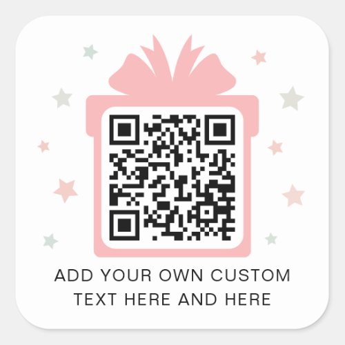 Christmas gift box with stars QR code pink white Square Sticker