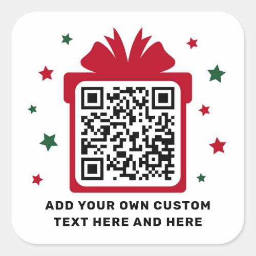 Christmas gift box with stars QR code red white Square Sticker