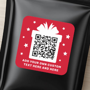 Christmas gift box with stars QR code red white Square Sticker