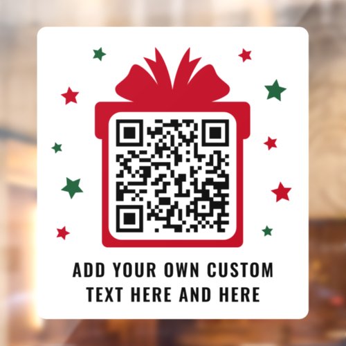 Christmas gift box with stars QR code red white Window Cling
