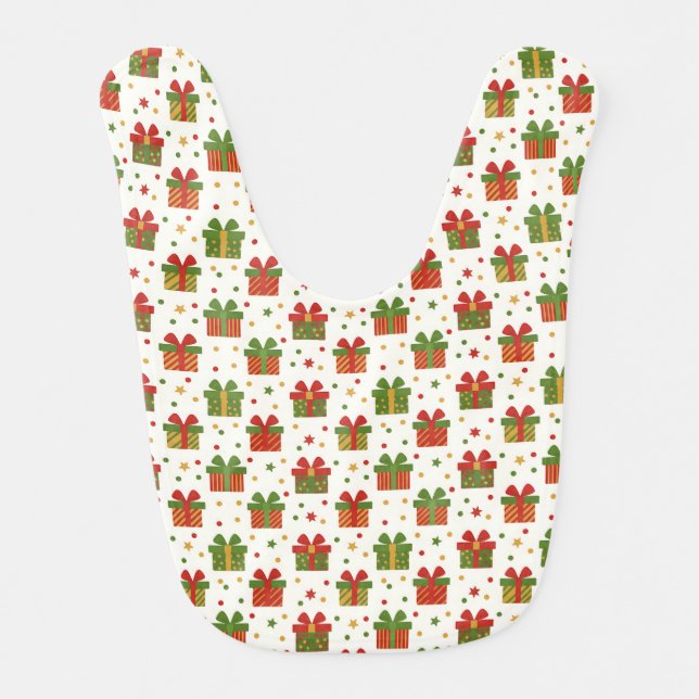 Christmas Gift Boxes and Bows Seamless Pattern Baby Bib (Front)