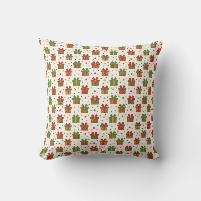 Christmas Gift Boxes and Bows Seamless Pattern Throw Pillow (Front)