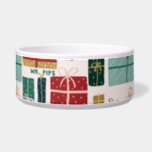 Christmas Gift Boxes Pattern Ceramic Pet Bowl<br><div class="desc">A festive and fun gift box Christmas present pattern wrapped in holiday colors of red,  green,  navy,  gold,  and more makes the best gift this holiday season.  Easily customize your name of choice.</div>