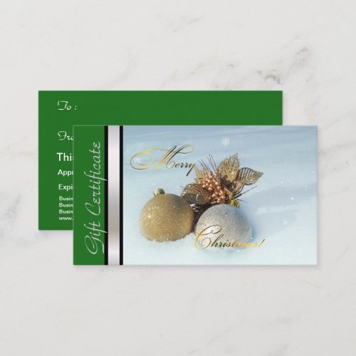 Christmas Gift Card Certificate Green Silver