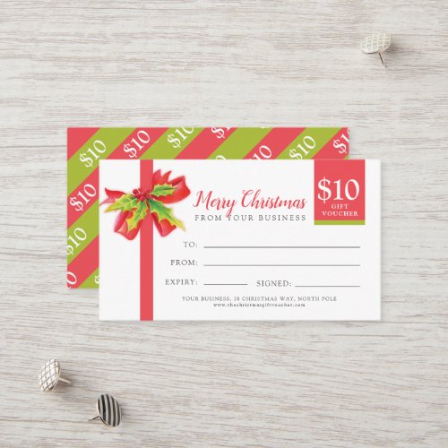 Christmas gift card red and green ribbon 10
