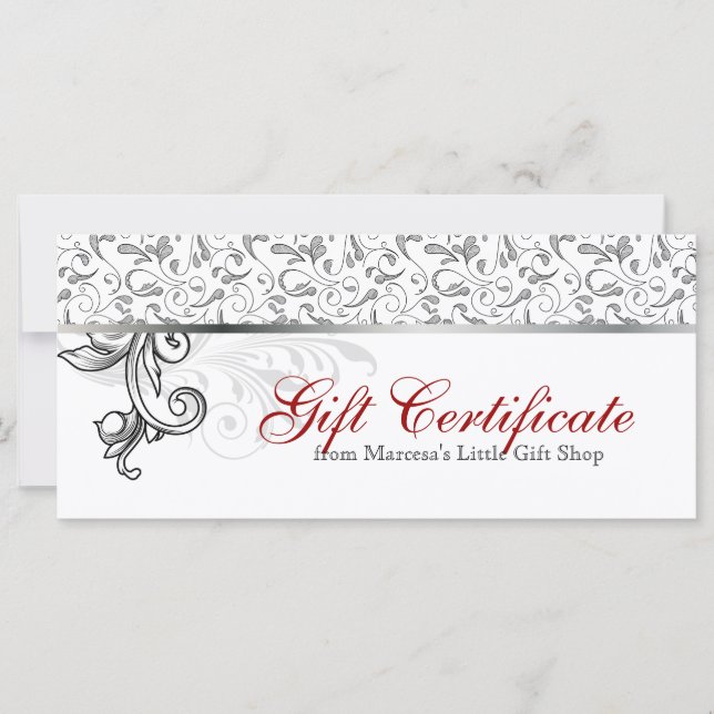 Christmas Gift Certificate Retail Floral Red Silve (Front)