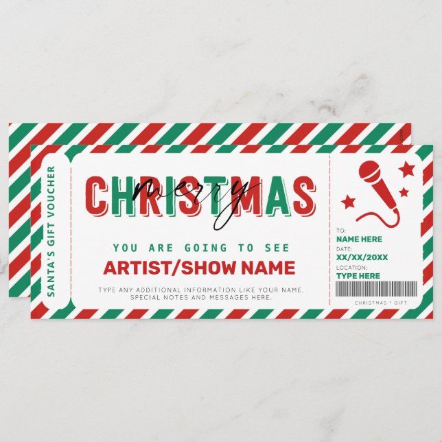 Christmas Gift Concert Ticket Template Voucher (Front/Back)
