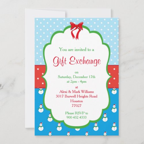 Christmas Gift Exchange Invitations _ Blue and Red