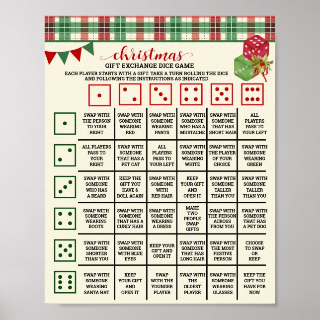 Christmas Gift Exchange Roll Dice Game Plaid Sign (Front)