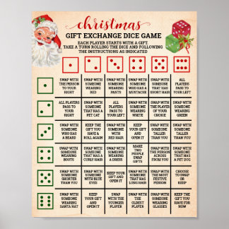 Christmas Gift Exchange Roll Dice Game Sign