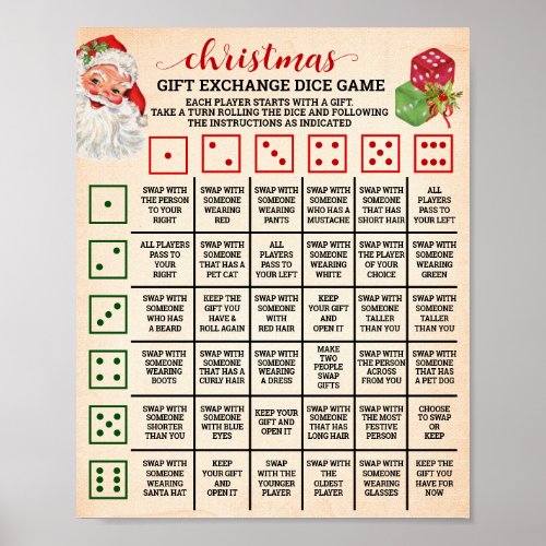 Christmas Gift Exchange Roll Dice Game Sign