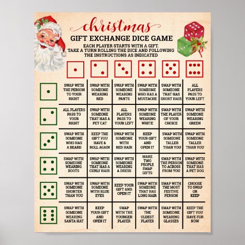 Christmas Gift Exchange Roll Dice Game Sign