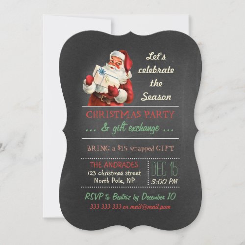 Christmas Gift Exchange Vintage Santa Chalkboard Invitation