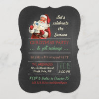 Christmas Gift Exchange Vintage Santa Chalkboard Invitation