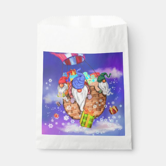 Christmas Gift Favor Bag Gnomes Flying Gives Gifts (Front)
