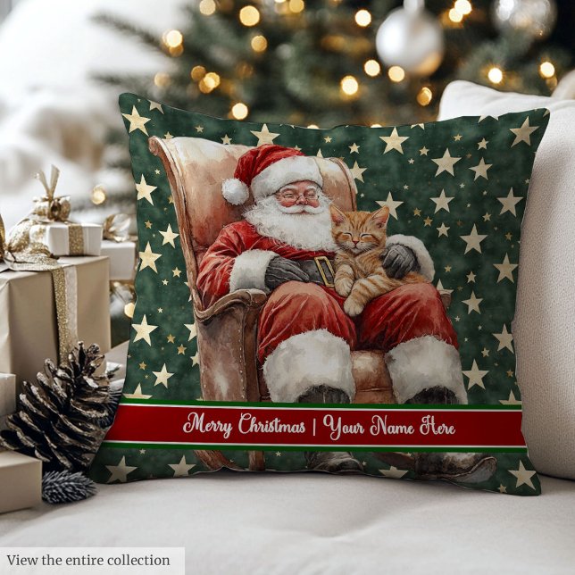Christmas Gift for Cat Lovers with Santa Claus Throw Pillow (Christmas Gift for Cat Lovers with Santa Claus Throw Pillow )