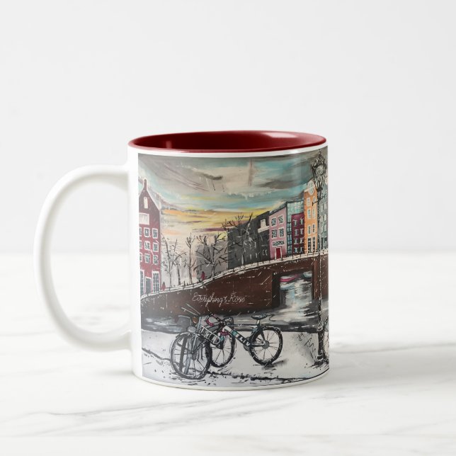 Christmas gift for cyclists - Winter in Amsterdam Two-Tone Coffee Mug (Left)