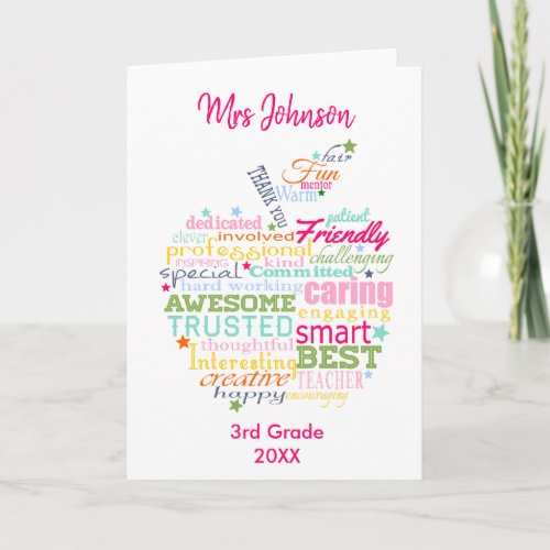 christmas gift for Teacher word art apple Card