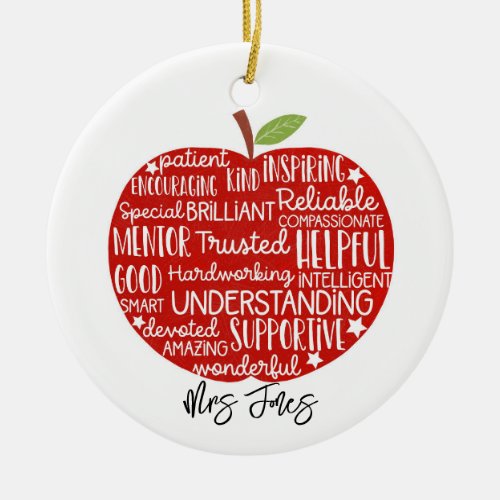 christmas gift for Teacher word art apple rainbow Ceramic Ornament