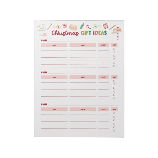 Christmas Gift Ideas Shopping List Notepad (Rotated)