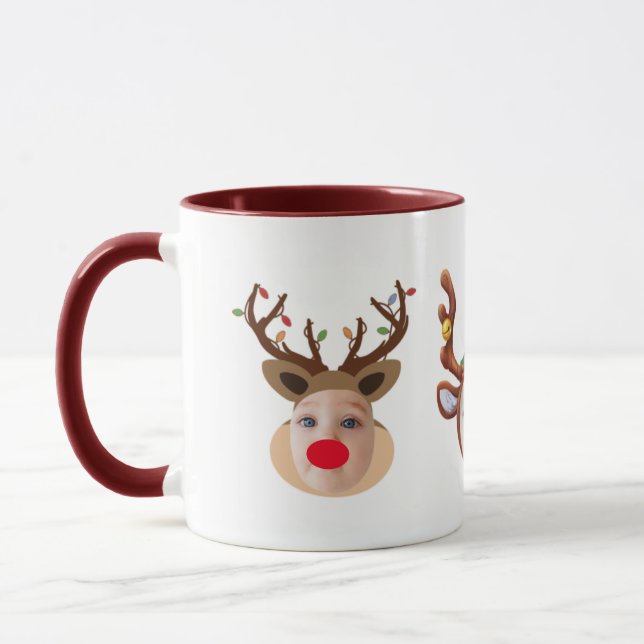 Christmas Gift Kids Funny Faces Maroon Coffee Mug (Left)