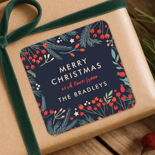 Christmas Gift Label   Modern Floral Greenery
