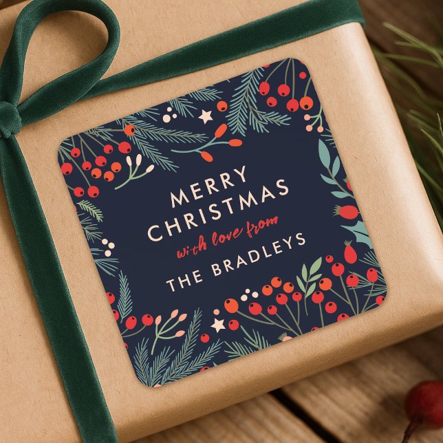Christmas Gift Label | Modern Floral Greenery (Floral greenery modern Christmas sticker labels - perfect for gift wrapping or holiday mail)