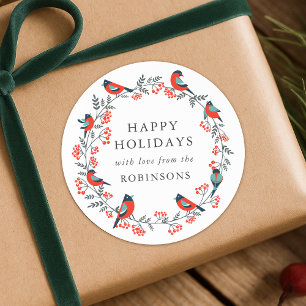 Christmas Gift Label Roll Birds & Berries Wreath