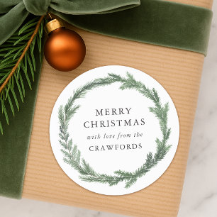 Christmas Gift Label Watercolor Foliage Wreath