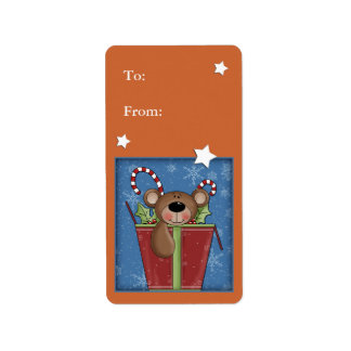 Christmas gift label with cute bear