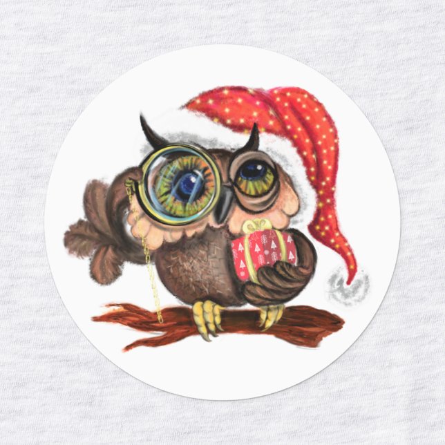 Christmas Gift Labels Baby Owl with Gift (Design 3)