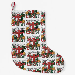 Christmas Gift Merry Xmas Plaid Religious Cross Small Christmas Stocking