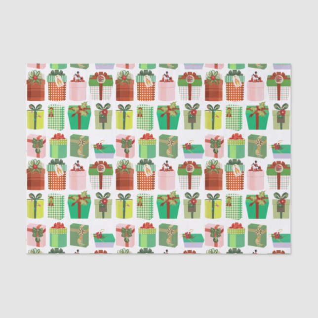 Christmas Gift Parcels Presents Pattern Colorful Tissue Paper (Front)