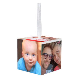 Christmas Gift Personalized Family Photo  Cube Ornament