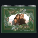 Christmas Gift Photo Forest Green Calendar<br><div class="desc">Original hand drawn winter wreath with pine cones,  holly,  mistletoe photo frame; with full bleed photos on each page and back side.</div>